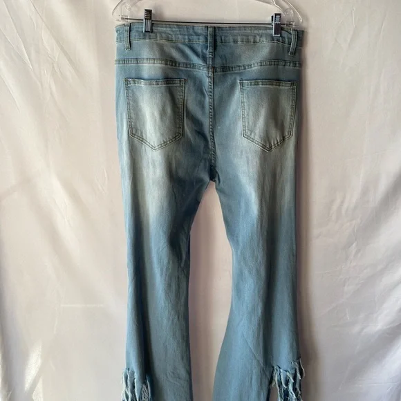 1X-5X Dani Ripped Flare Jeans w/Ankle Fringe - Picture 7 of 9